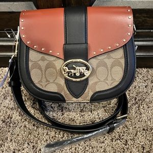 COACH GEORGIE SADDLE BAG IN COLORBLOCK SIGNATURE CANVAS W/ RIDGETS